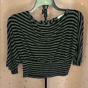 New York & Company Charcoal and Black Striped Crop Top